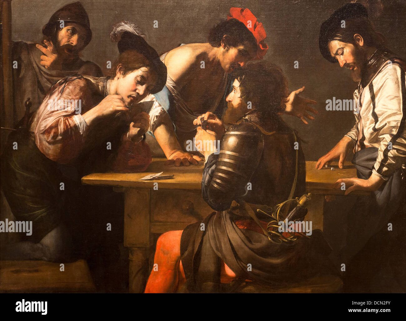 17. Jahrhundert - Soldaten Spielkarten und Würfel (The Cheats), 1620 - Valentin de Boulogne Stockfoto