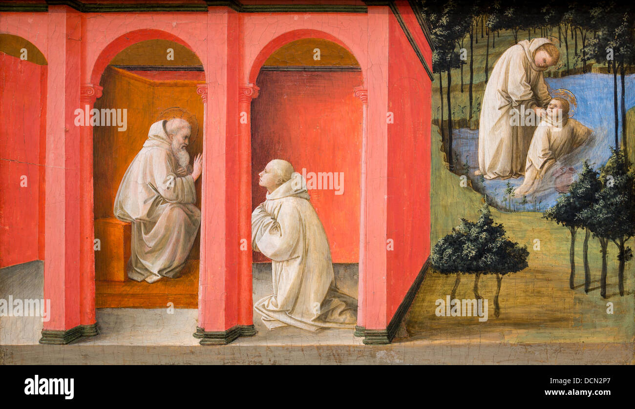 15. Jahrhundert - Bestellungen der Heilige Benedikt St. Maurus, der Rettung von St. Placidus, 1445 - Fra Filippo Lippi Philippe Sauvan-Ma Stockfoto
