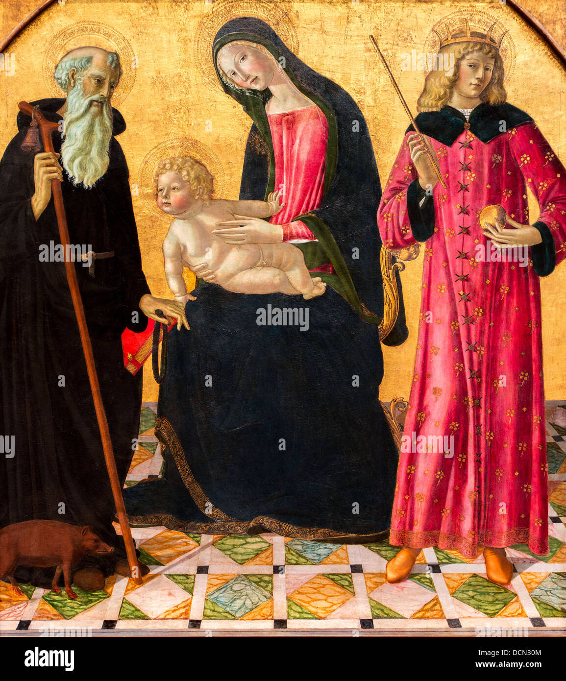 15. Jahrhundert - Madonna mit Kind und Heiligen Antonius und St. Sigismund, 1490 - Neroccio de' Landi Stockfoto