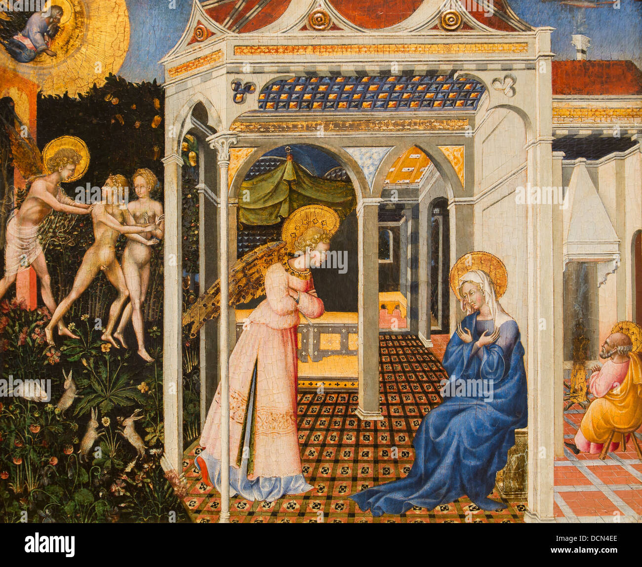 15. Jahrhundert - The Annonciation und Vertreibung aus dem Paradies, 1435 - Giovanni di Paolo Philippe Sauvan-Magnet / aktive Museum Stockfoto