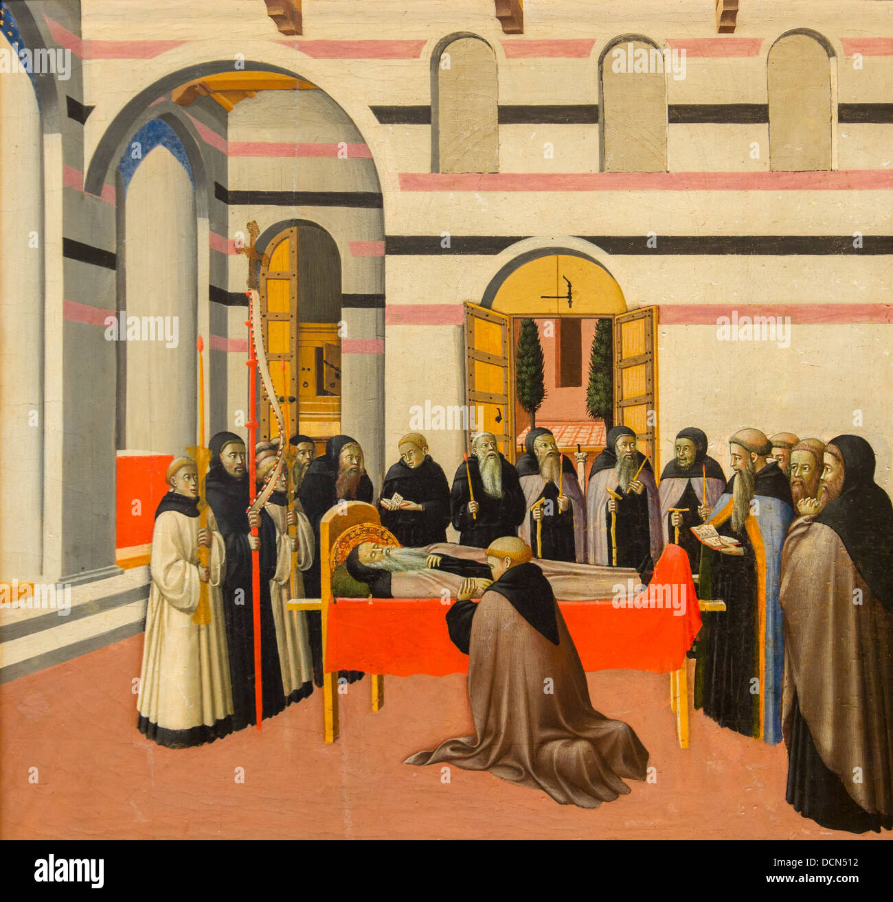 15. Jahrhundert - der Tod des Heiligen Antonius, um 1430 - Meister der Osservanza Triptychon Stockfoto