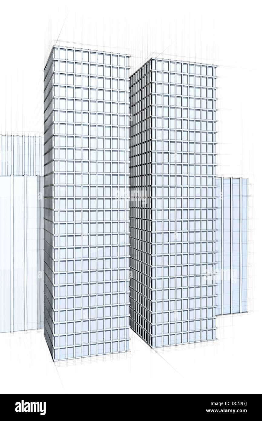 Architektur-Skizze von zwei Hochhäusern Stockfoto