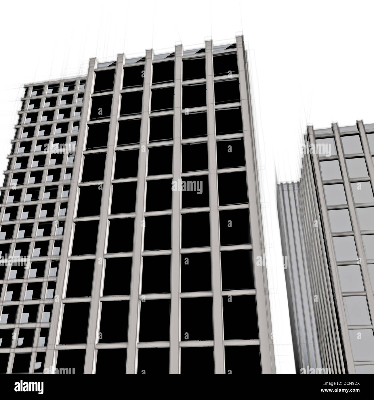 Zeichnung von dunklen Stadtbild bei großen Gebäuden Stockfoto