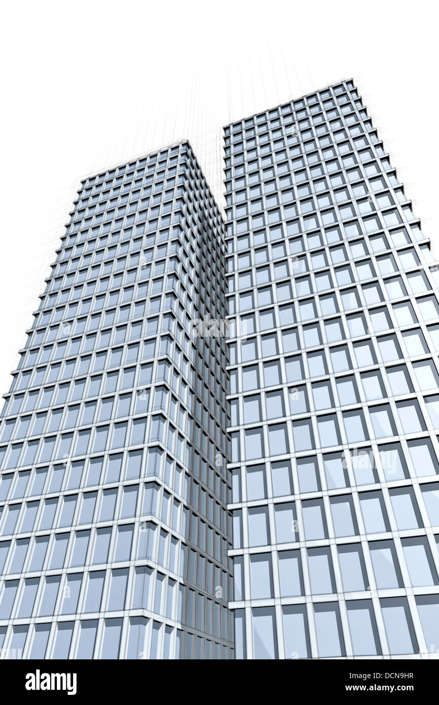 Architektur-Skizze der großen Wolkenkratzer in blau Stockfoto