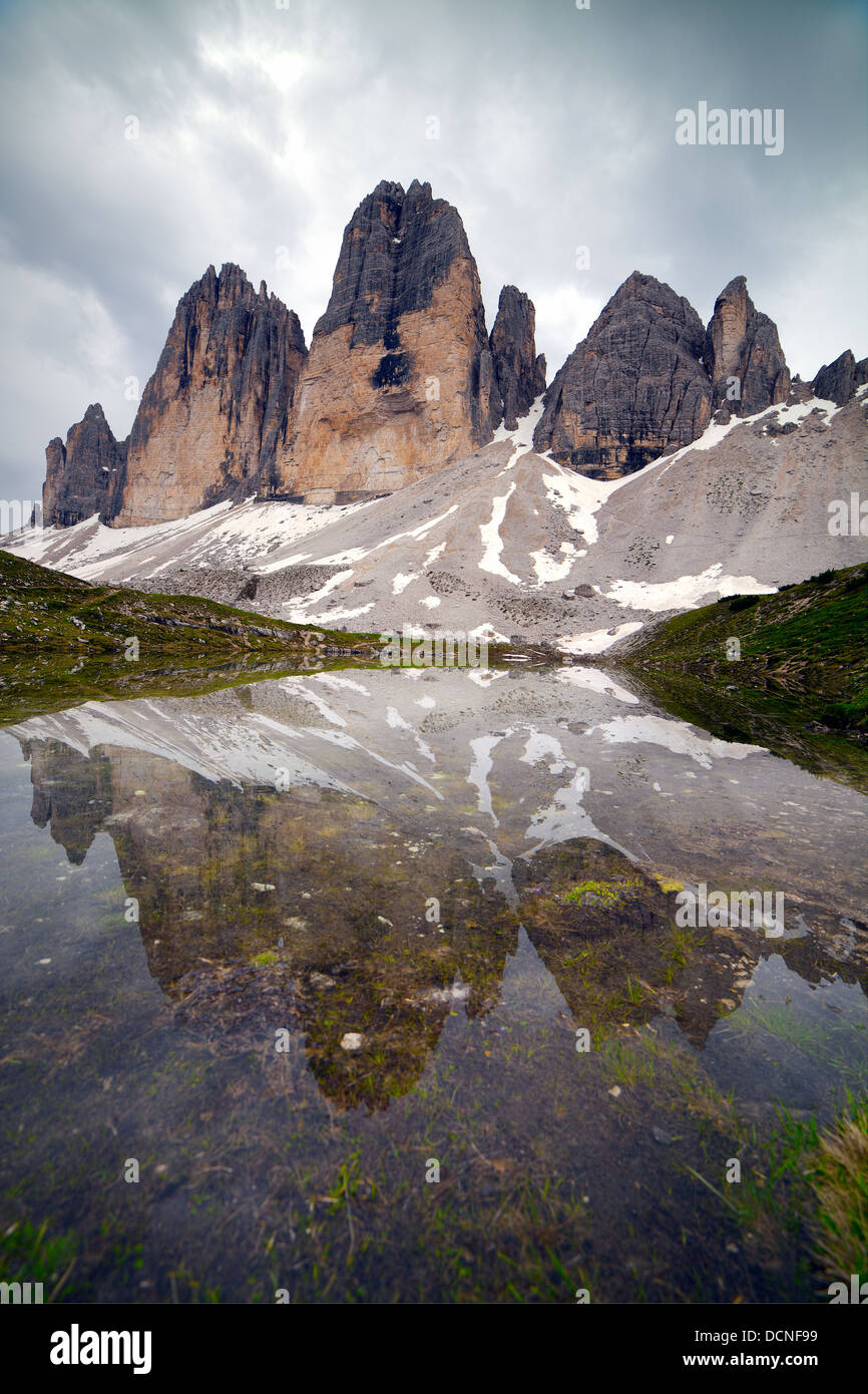 Drei Zinnen von Lavaredo in den Sextener Dolomiten, Südtirol,  Tre Cime di Lavaredo; Dolomiti;  Drei Zinnen in Den Dolomiten Stockfoto