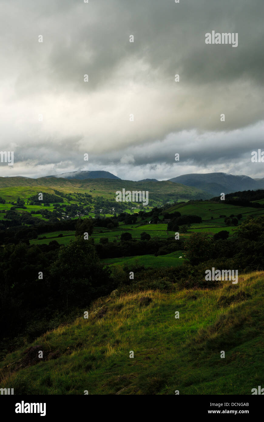 Blick vom Orrest Head in The Lake District National Park an einem stürmischen rau und robuste Tag, Cumbria, England, Großbritannien, UK Stockfoto