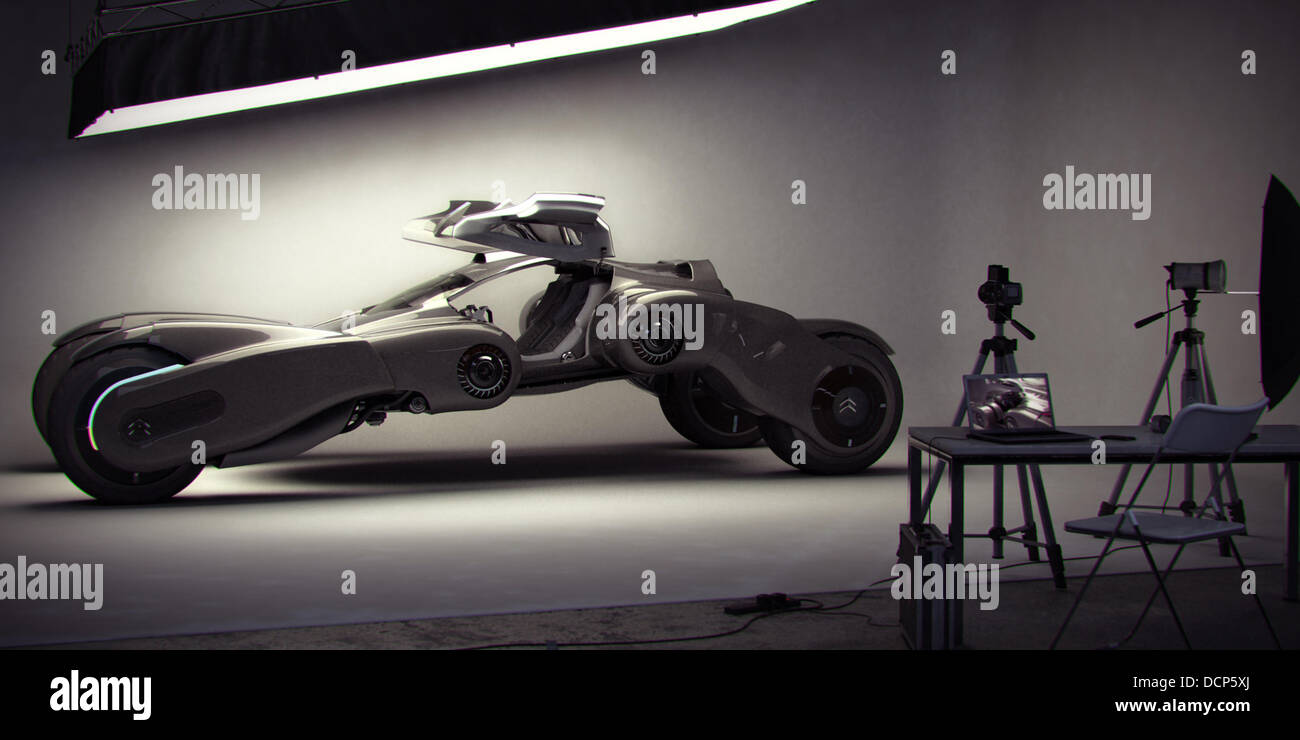 Überhaupt gewundert, was der Gott des Donners fahren würde? Peter Norriss Citroën Taranis Konzept ist eine futuristische Zweisitzer Offroad-Racer mit einem Außenborder Doppelgelenk Rad-Set-up und Elektromotoren im Rad. Die Taranis ist powered by Elektromotoren locat Stockfoto