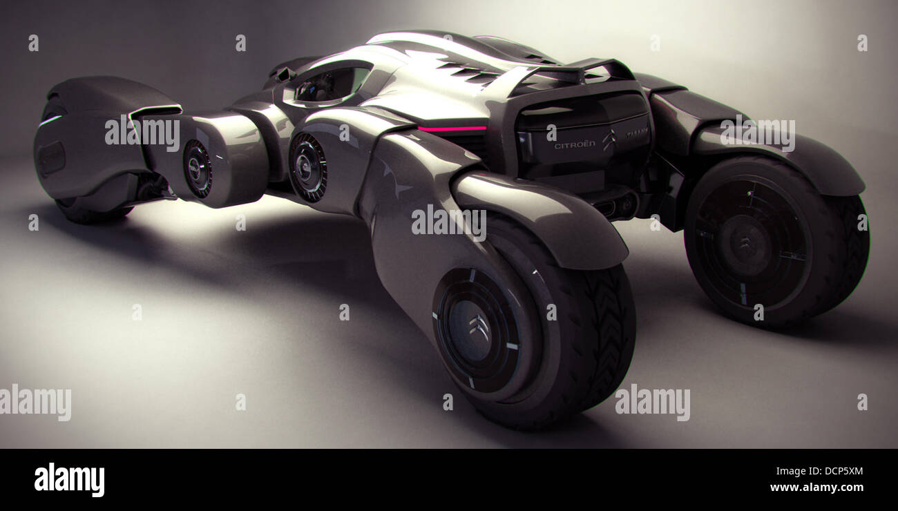 Überhaupt gewundert, was der Gott des Donners fahren würde? Peter Norriss Citroën Taranis Konzept ist eine futuristische Zweisitzer Offroad-Racer mit einem Außenborder Doppelgelenk Rad-Set-up und Elektromotoren im Rad. Die Taranis ist powered by Elektromotoren locat Stockfoto
