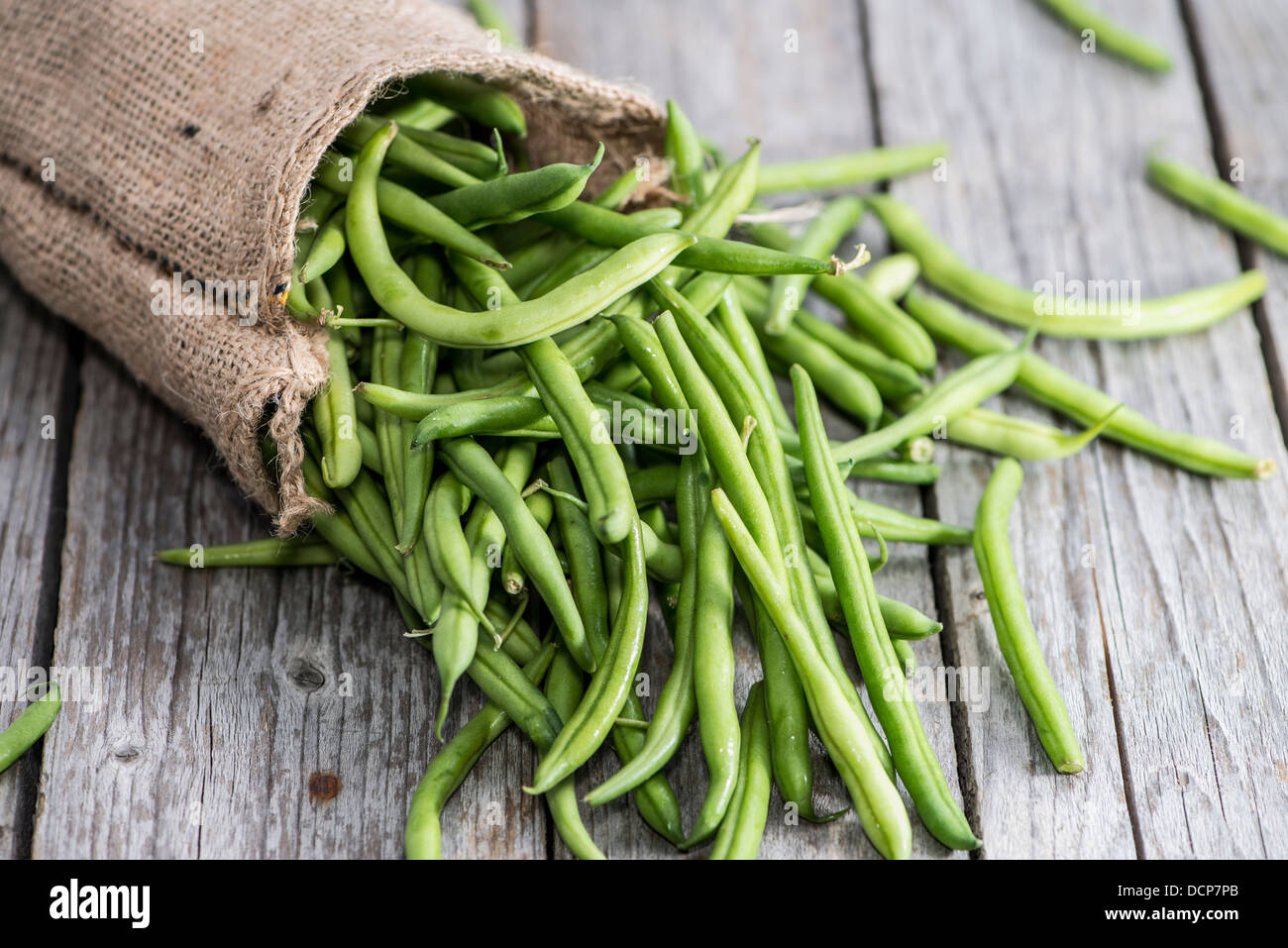 Portion frische grüne Bohnen Stockfoto