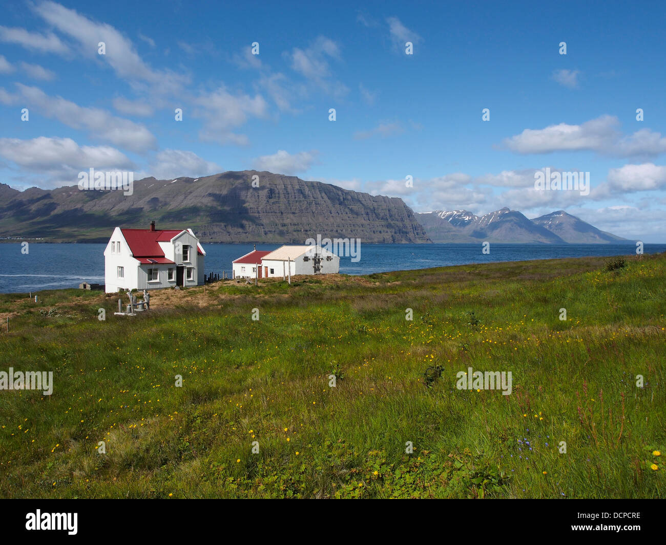 Barðsnes (verlassenen Hof), Island Stockfoto