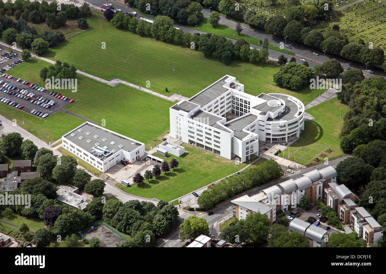 Luftaufnahme von Siemens Automation and Drive Gebäude in West Didsbury, Manchester Stockfoto