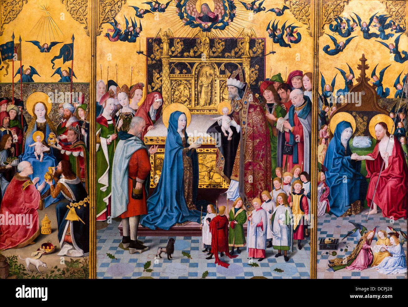 Die Anbetung der Heiligen drei Könige - Darstellung im Tempel - Erscheinung der Jungfrau, 1480 - Master die Heilige Abstammung - Köln Stockfoto