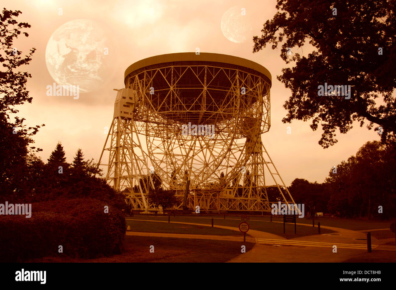 Jodrell Bank, Lovell Radioteleskop. Stockfoto