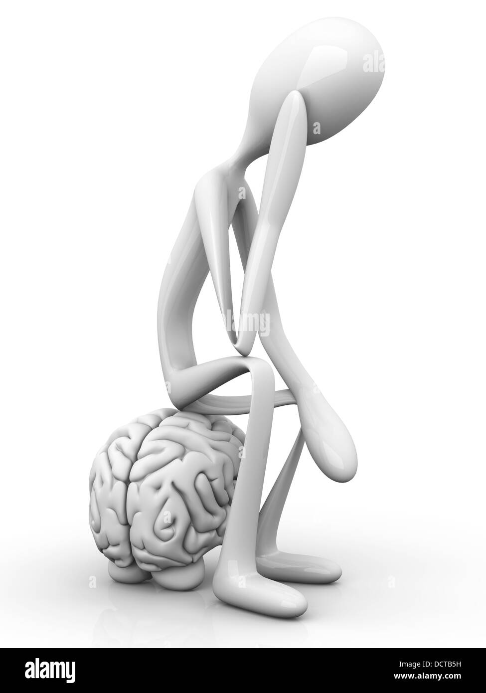 Eine Cartoon-Figur con eine große Gehirn. 3D Abbildung gerendert. Isoliert auf weiss. Stockfoto