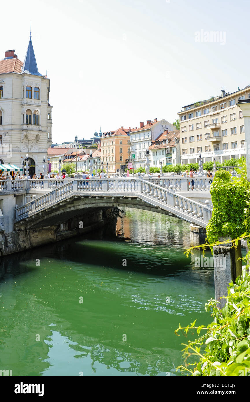 Ljubljana, Drachenbrücke, drei Brücken (Plecnik), Petkovskovo Nabrezje, Slowenien Stockfoto