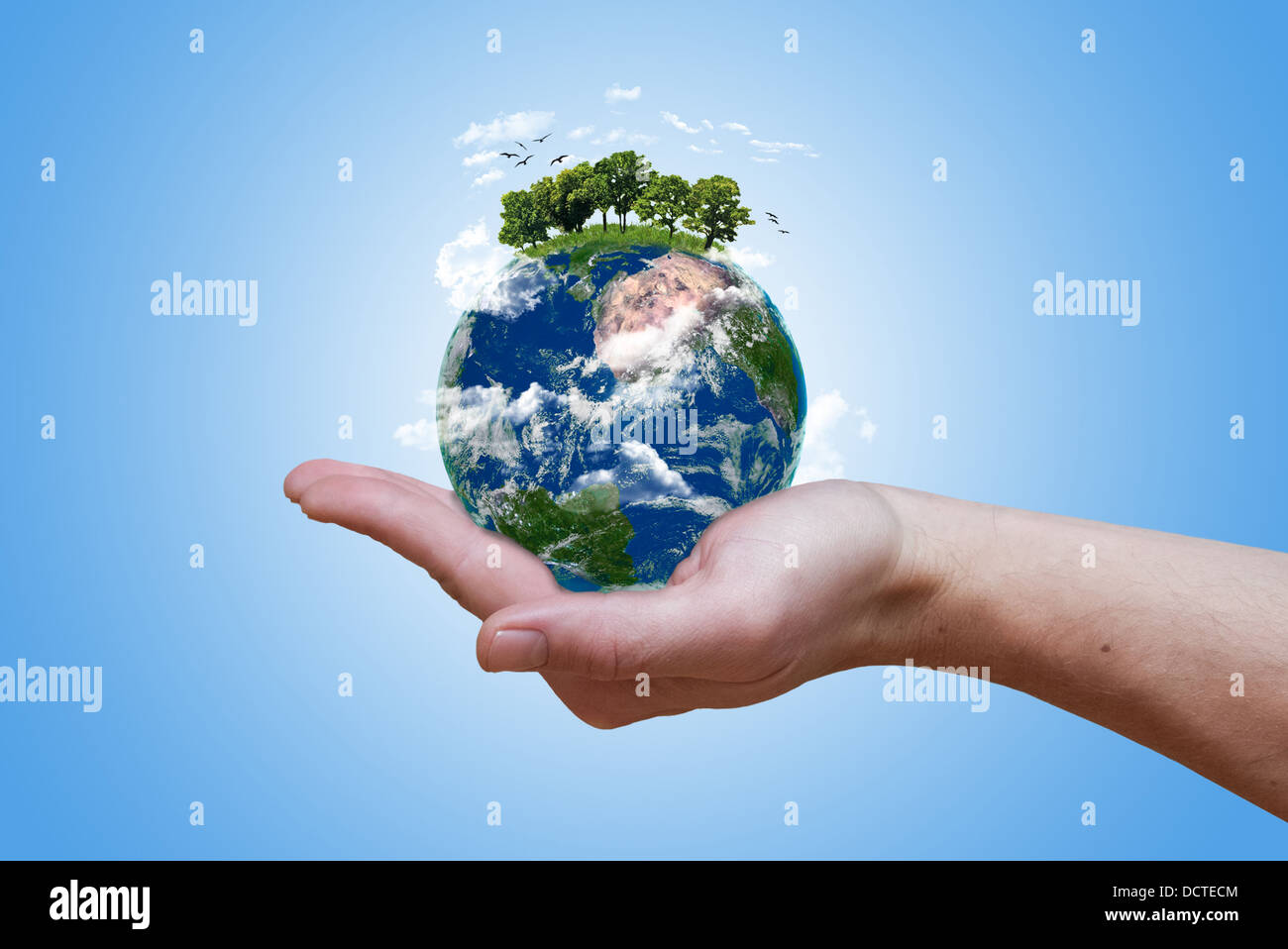 Eco-grüne Erde-Holding in Händen Stockfoto