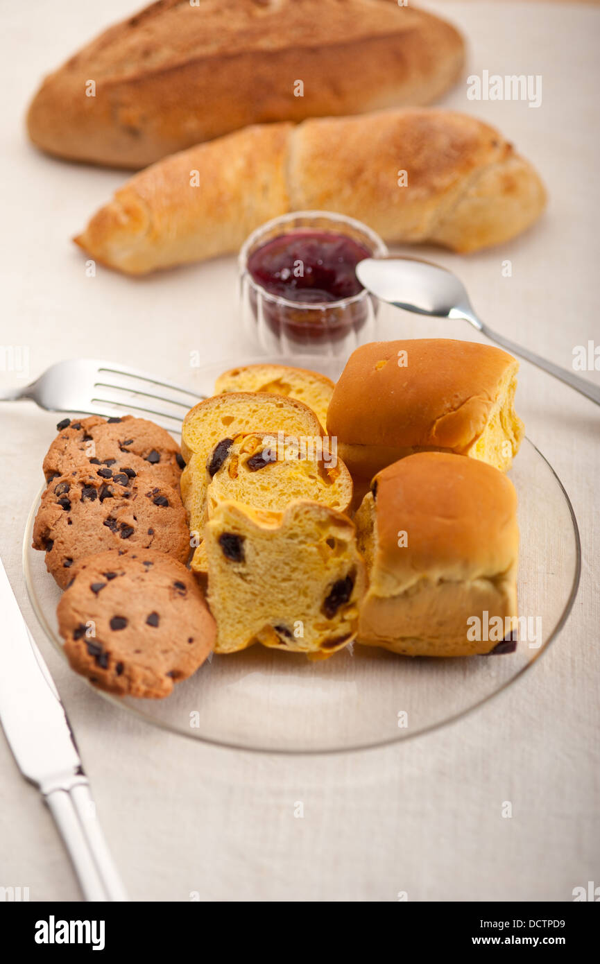 Brot Butter und Marmelade Stockfoto