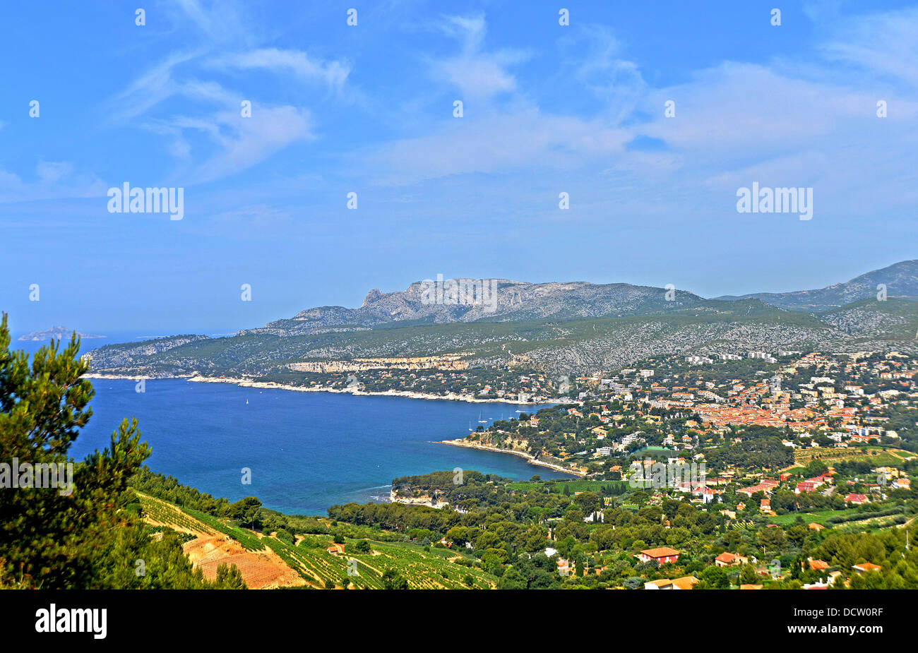 Luftaufnahme der Bucht von Cassis, Bouches-du-Rhone, Provence-Alpes-Cote d'Azur, Frankreich Stockfoto