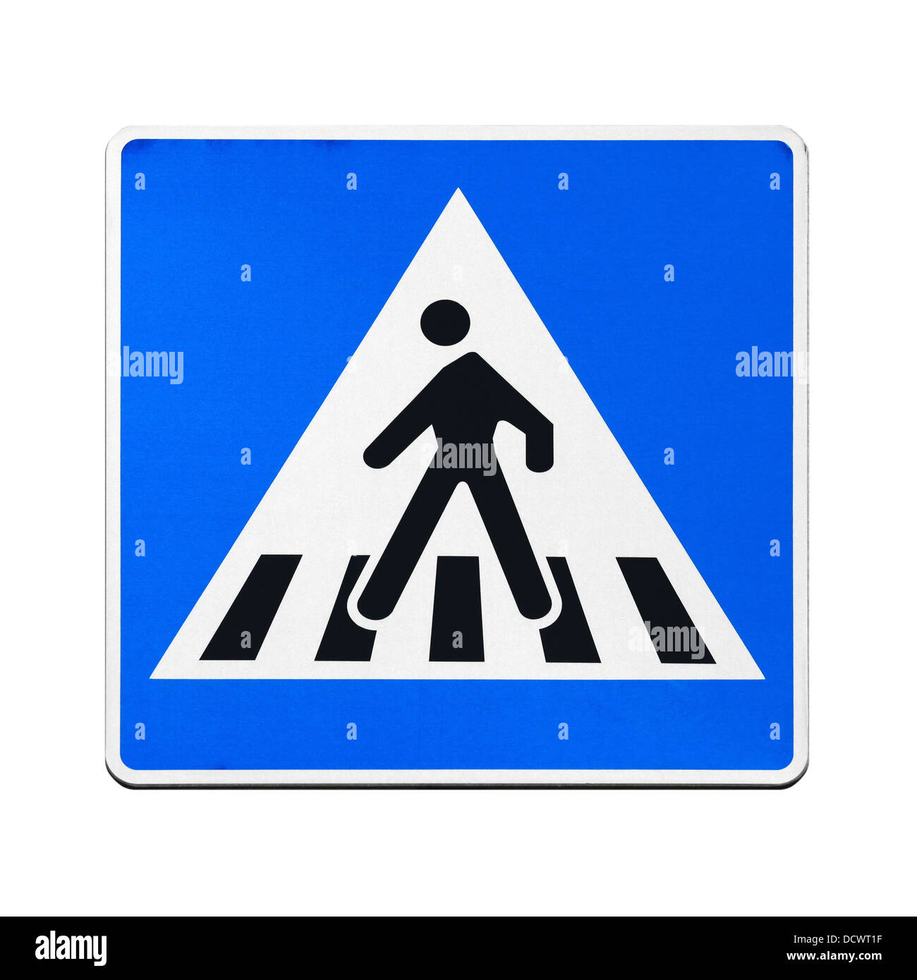 Klassische europäische blaue Quadrat Fußgängerüberweg Zeichen isoliert auf weiss Stockfoto