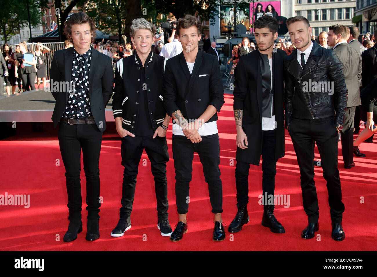 Von links band Harry Styles, Niall Horan, Louis Tomlinson, Zayn Malik und Liam Payne von Briten eine Richtung. Stockfoto