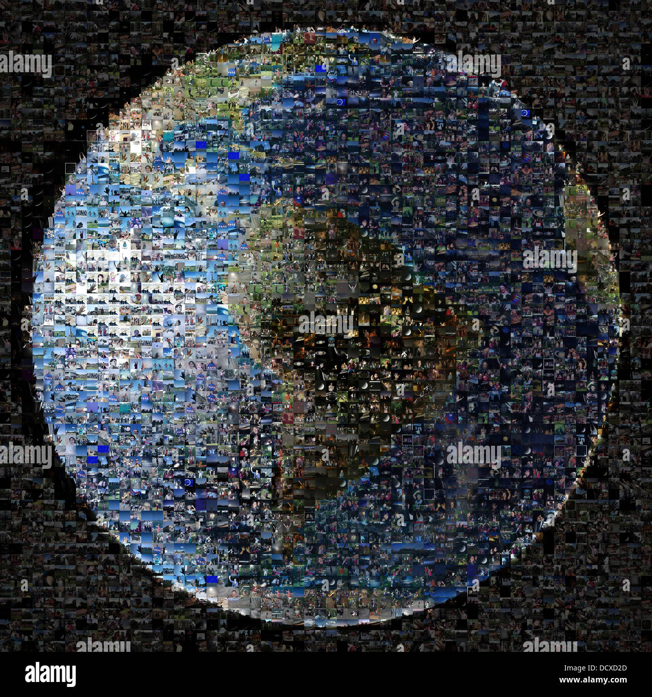 Ein Verbund aus 1400 Bilder aus mehr als 40 Ländern und 30 US-Bundesstaaten selbst als Teil der Welle bei Saturn-Veranstaltung, organisiert von der NASA Cassini Mission 22. August 2013. Die Veranstaltung am 19. Juli 2013, war der Tag der Raumsonde Cassini wieder in Richtung Erde zu unserem Bild als Teil eines größeren Mosaiks des Saturn-Systems aktiviert. Stockfoto