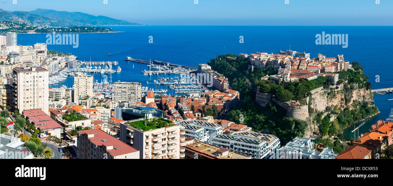 Monaco, Monte Carlo, Azure Küste, Ansicht über die Stadt, erhöhten Blick. Stockfoto