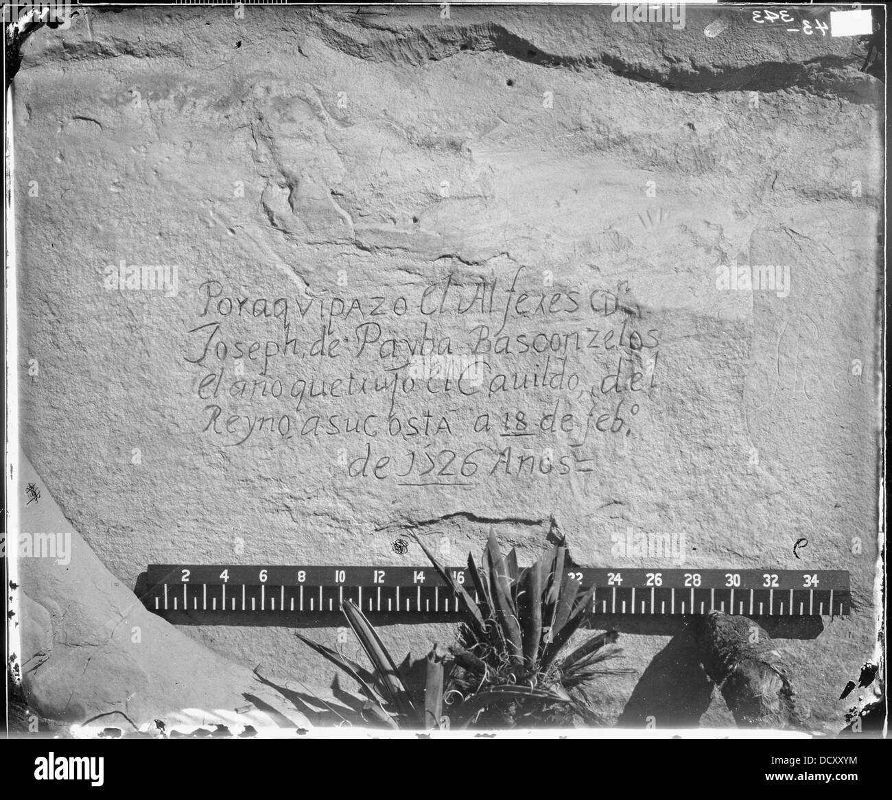 HISTORISCHEN SPANISCHEN REKORD VON DER EROBERUNG SÜDSEITE DER INSCHRIFT ROCK, NEW MEXIKO - 524294 Stockfoto