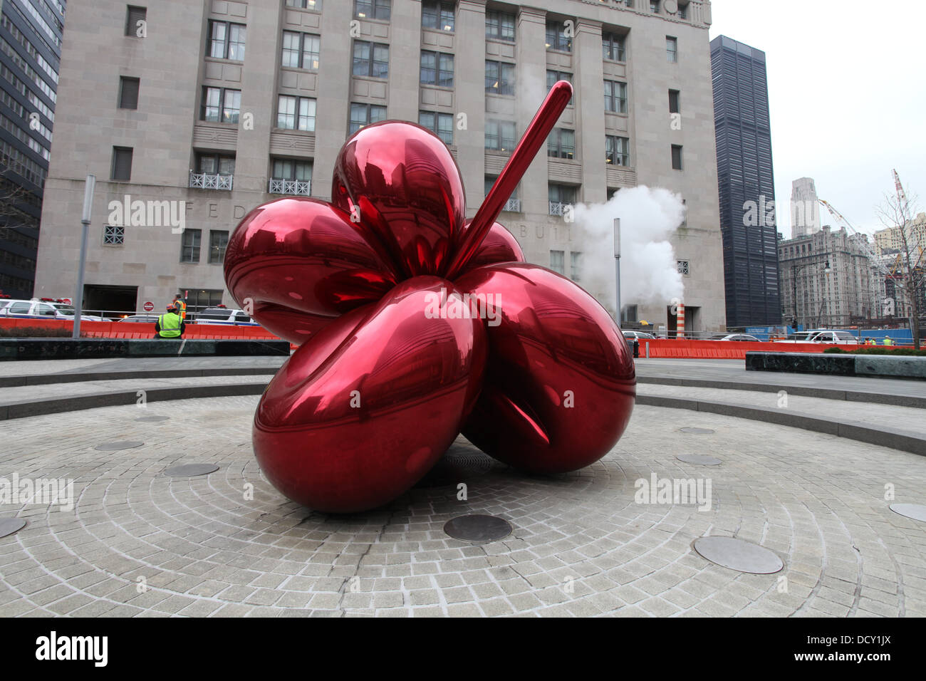 Jeff Koons Kunstwerk Ballon Blume in New York City, USA Stockfoto