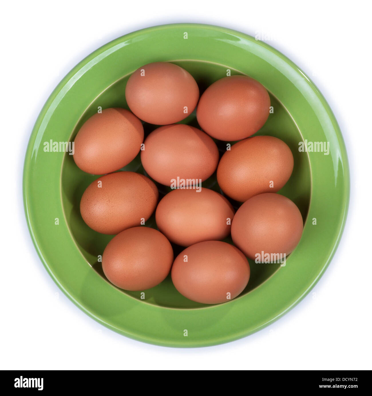 Eiern in grüne Platte Stockfoto