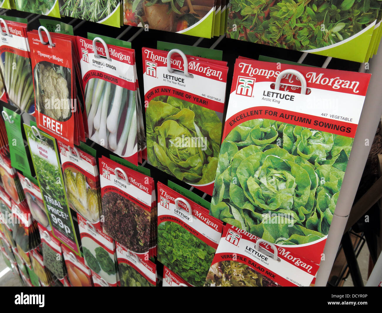 Thompson & Morgan Garten Zuteilung Samentüten im Gartencenter / Supermarkt, beliebte wieder th Großbritannien Stockfoto