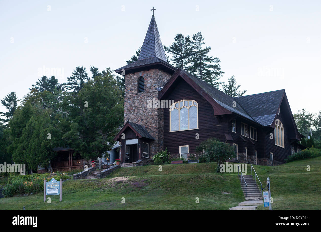 Kirche in Lake Placid Stockfoto