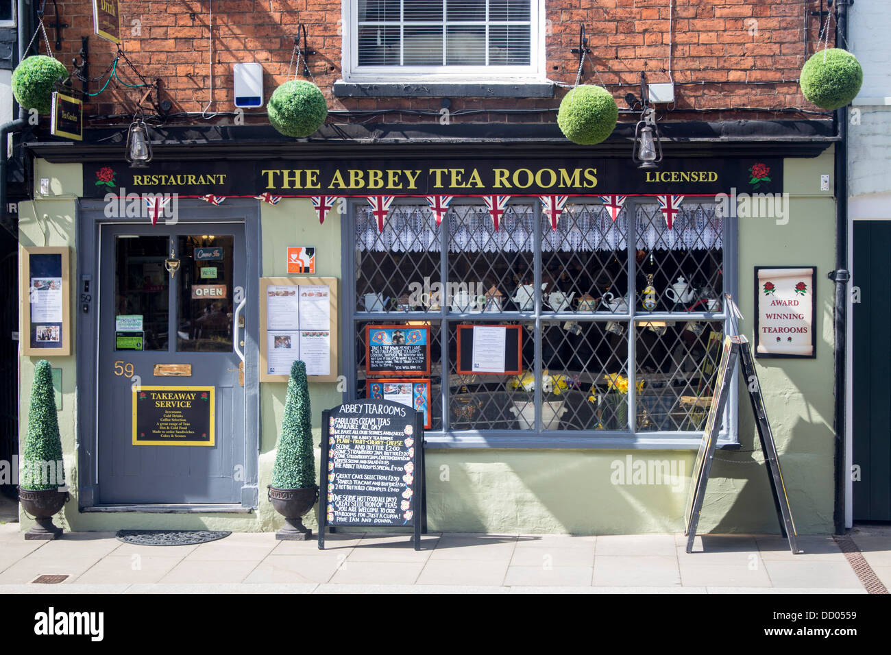 Abtei Tea Rooms äußere des traditionellen Teestube Tewkesbury Gloucestershire England UK Stockfoto