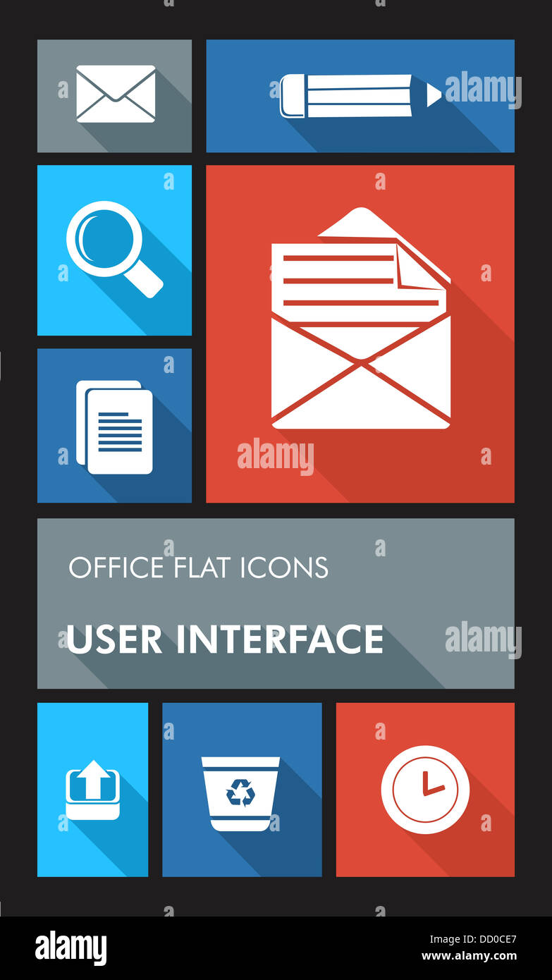 Office Elemente mobile UI Anwendungen grafische Schnittstelle flach-Symbole festgelegt. Vektor für die einfache Bearbeitung geschichtet. Stockfoto