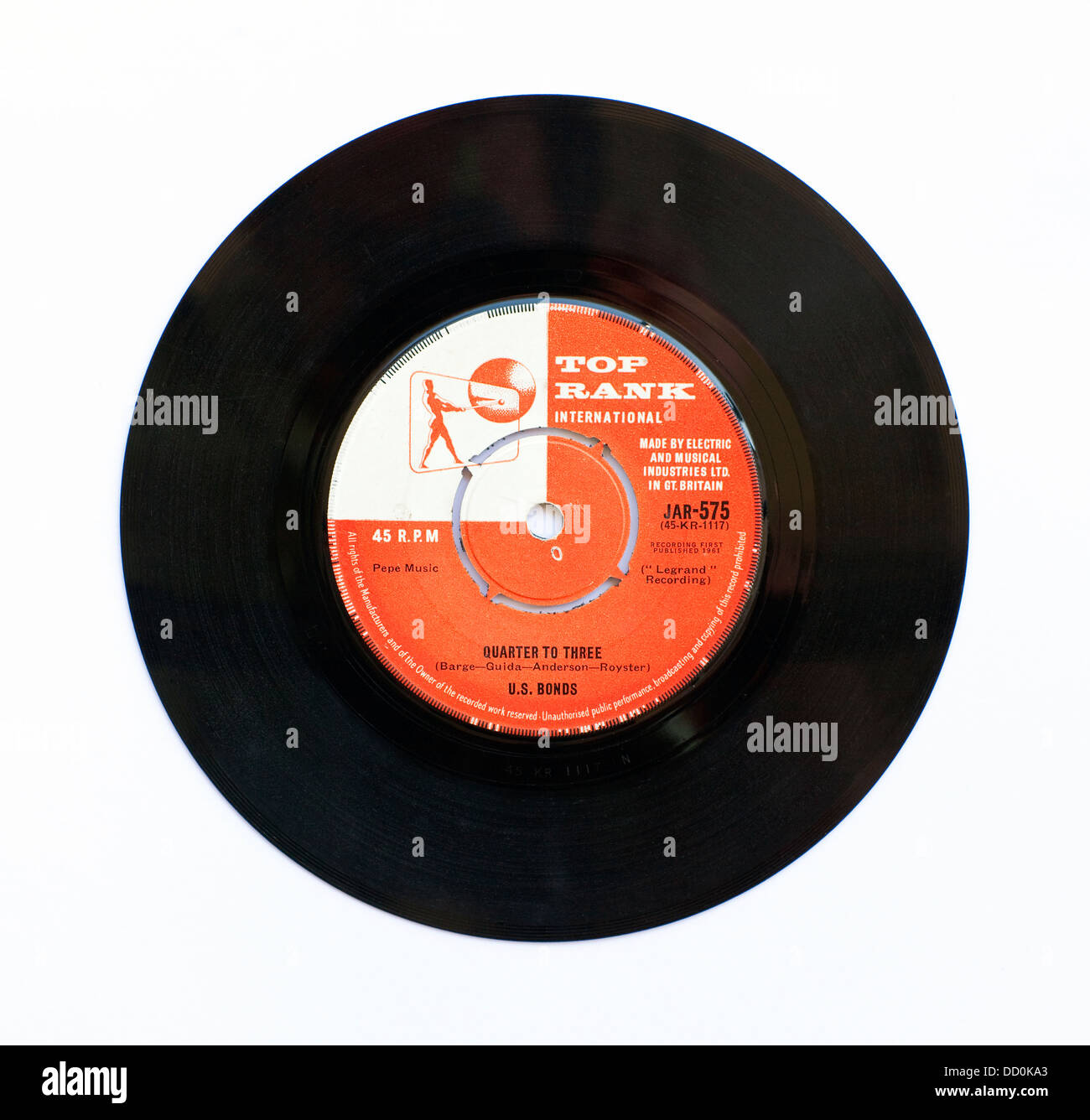 US-Anleihen - Viertel zu drei, 1961, 7' single auf Top Rang International Stockfoto