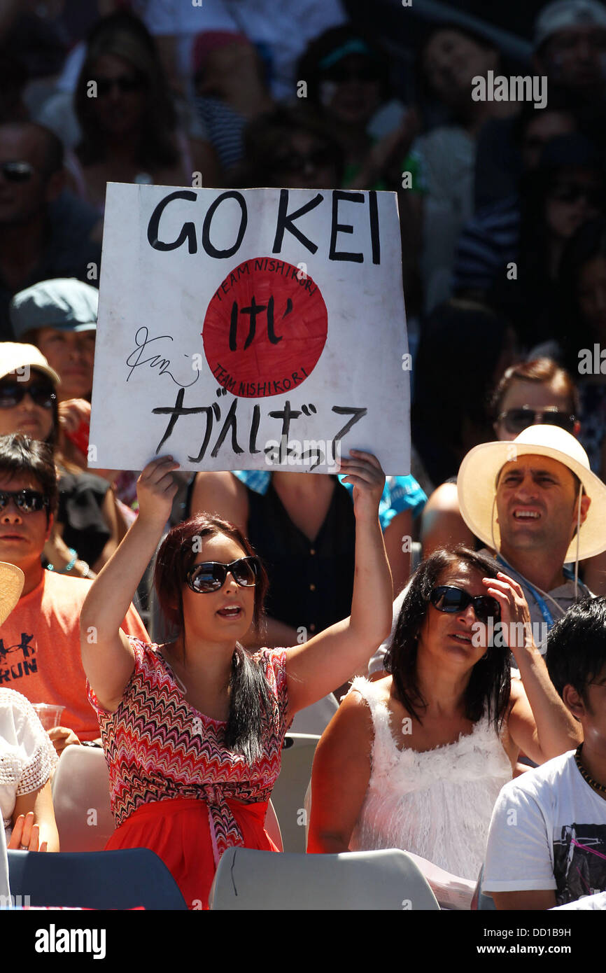 Kei Nishikori (Jap) Tennis-fans. Australian Open 2012. Melbourne. Australien - 22.1.12. Stockfoto