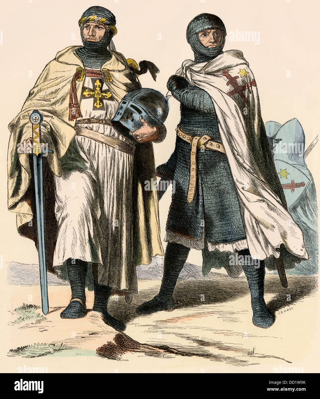Teutonic Knights während der Zeit der Kreuzzüge. Hand-farbig drucken Stockfoto
