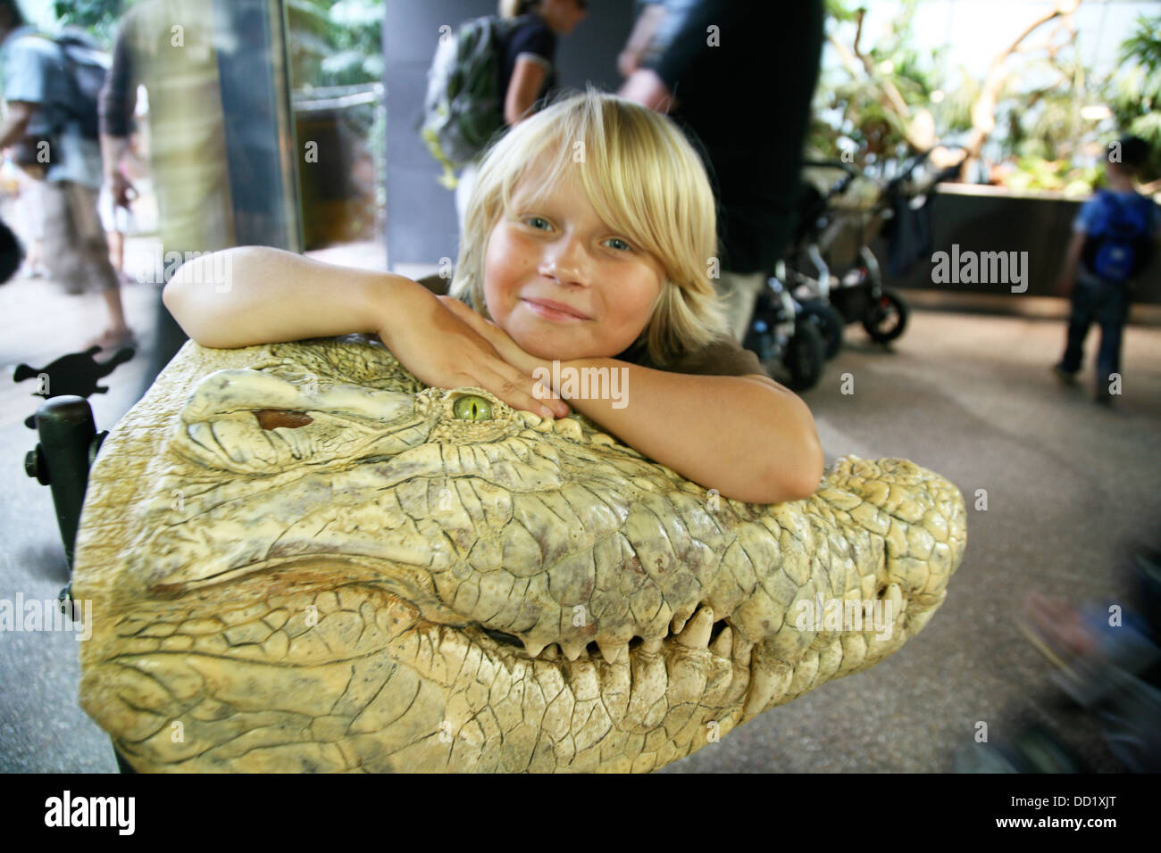 Junge mit Krokodil Stockfoto