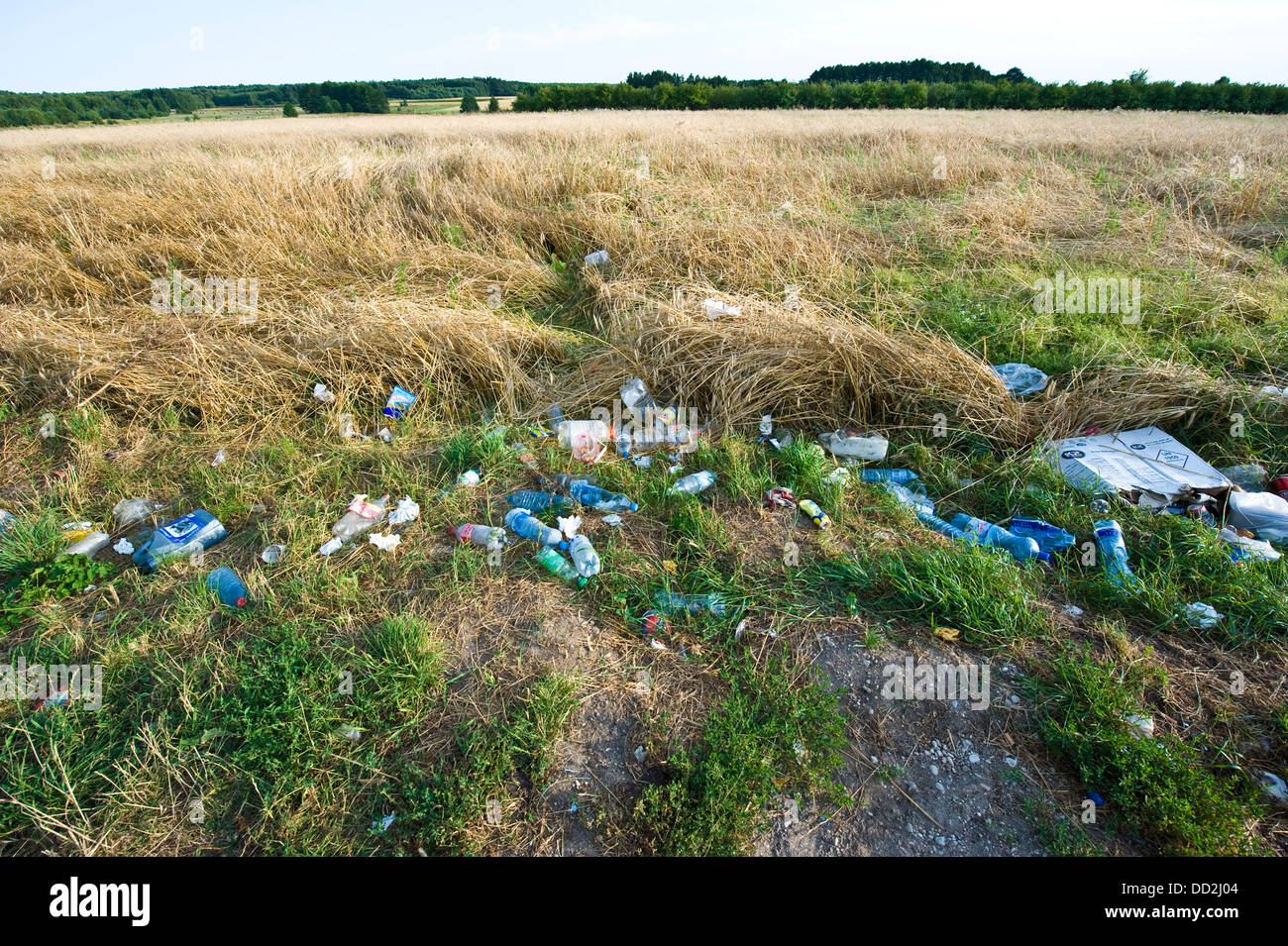 Müll weggeworfen durch Umgehung Reisende irgendwo in Polen. Stockfoto