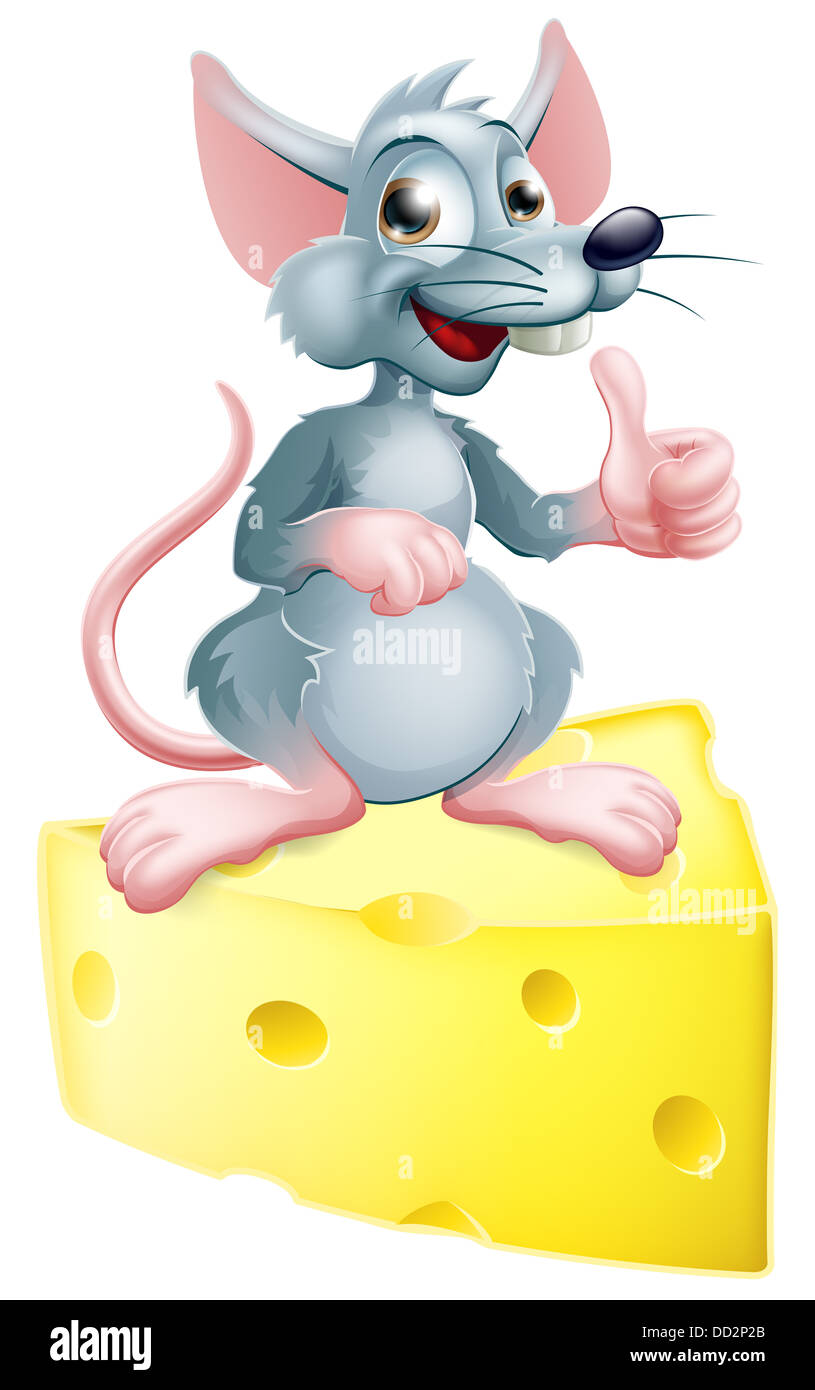 Eine Abbildung einer glücklich Cartoon-Maus oder Ratte, die den Käse, geben einen Daumen nach oben hat. Stockfoto