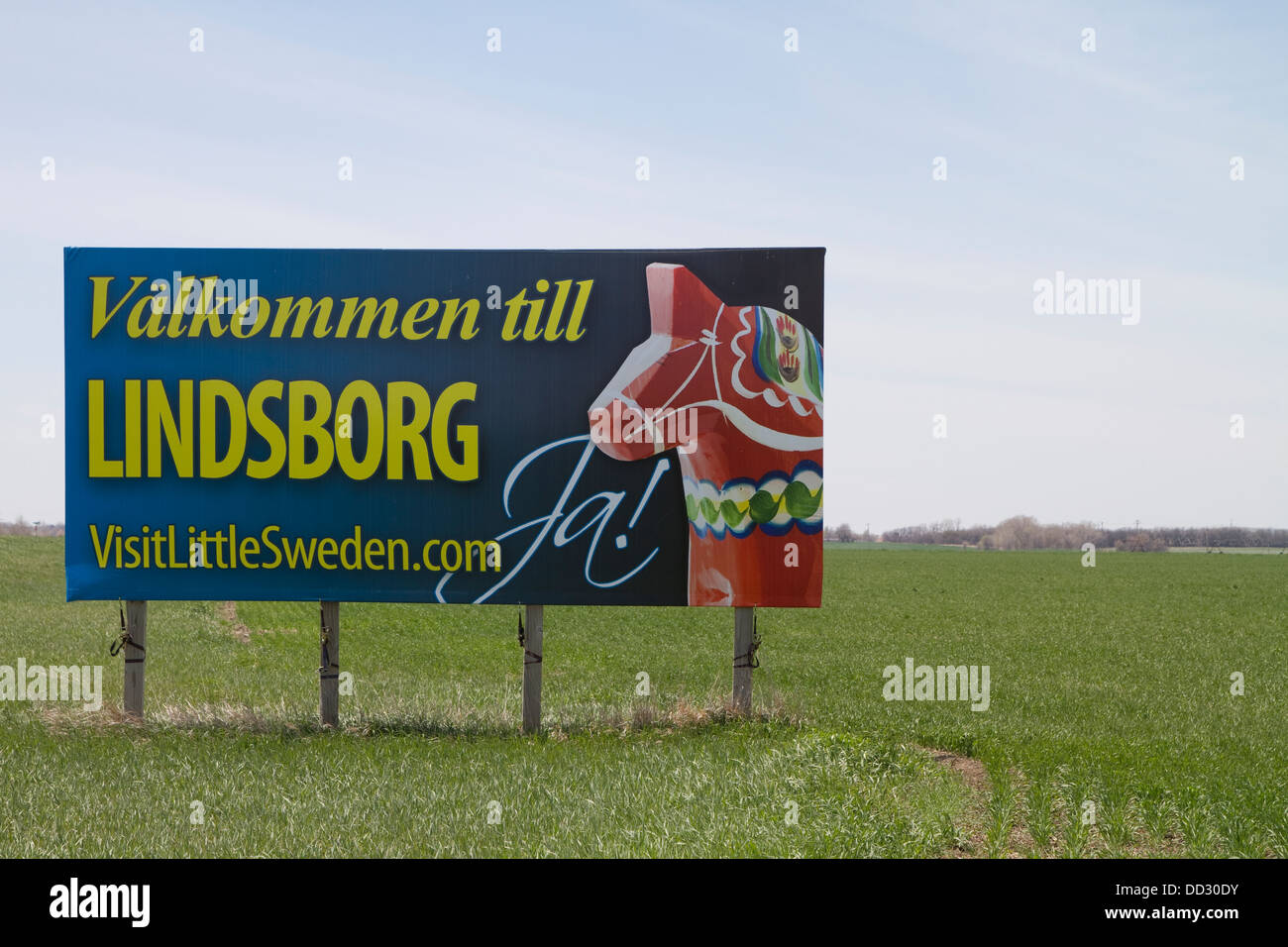 Zeichen. Willkommen bei Lindsborg, wenig Schweden. Kansas. Stockfoto