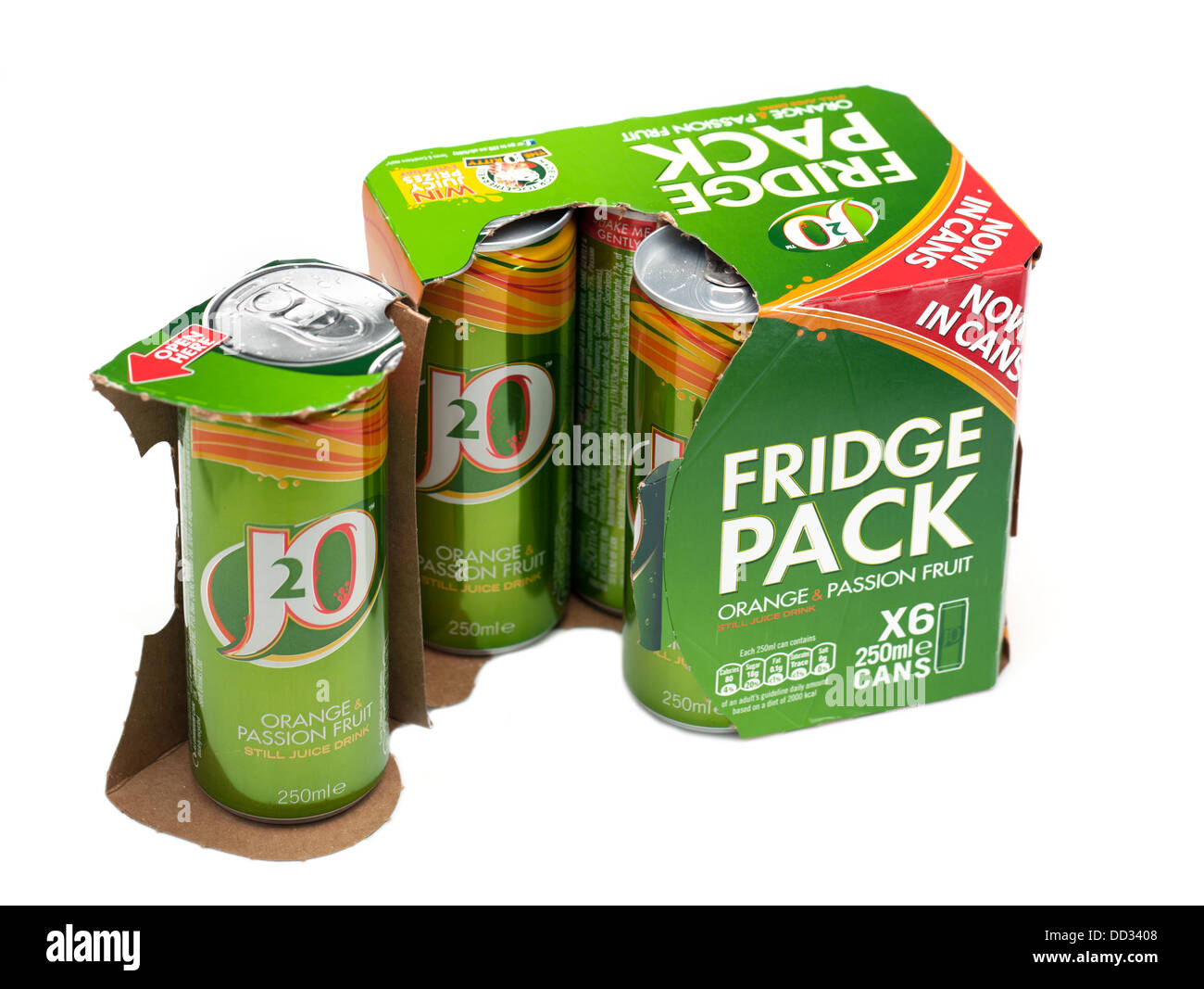 Kühlschrank-Pack 6 250ml Dosen noch Fruchtsaft Stockfoto