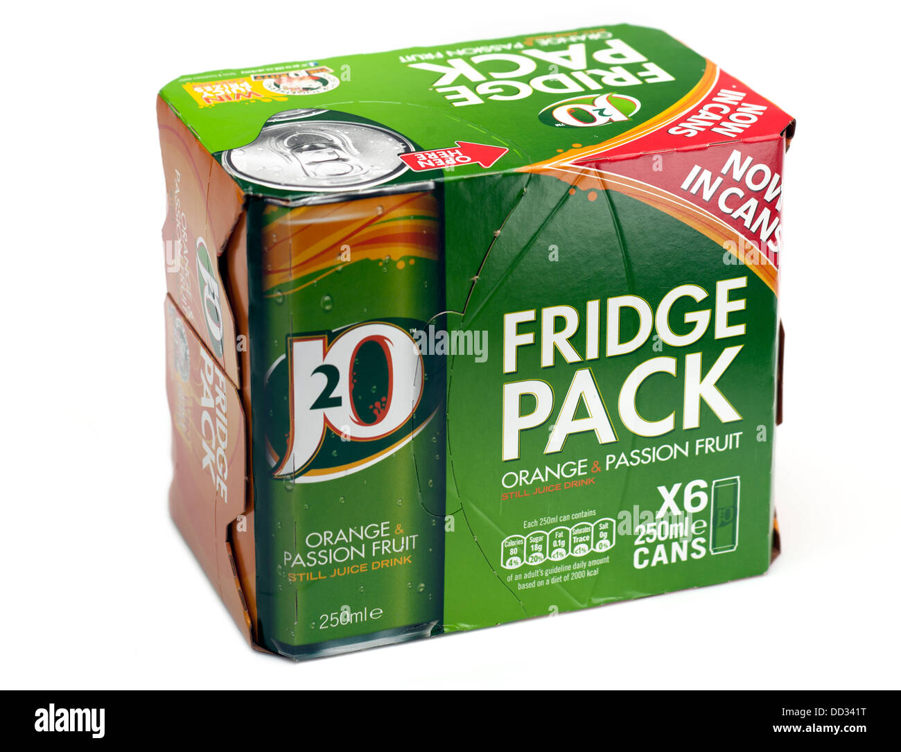 Kühlschrank-Pack 6 250ml Dosen noch Fruchtsaft Stockfoto
