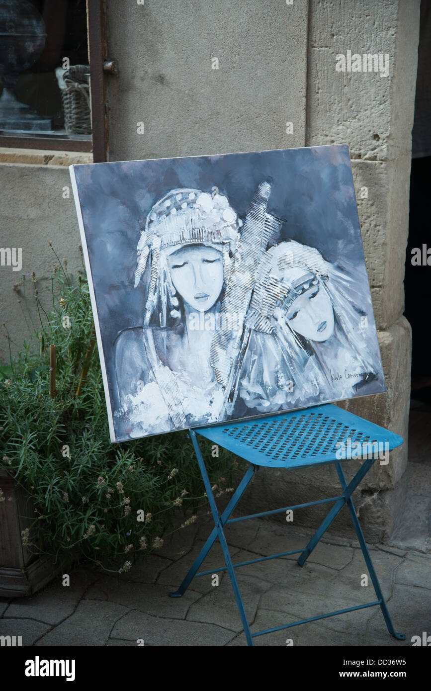Gemälde zum Verkauf außerhalb Shop in Frankreich Stockfoto