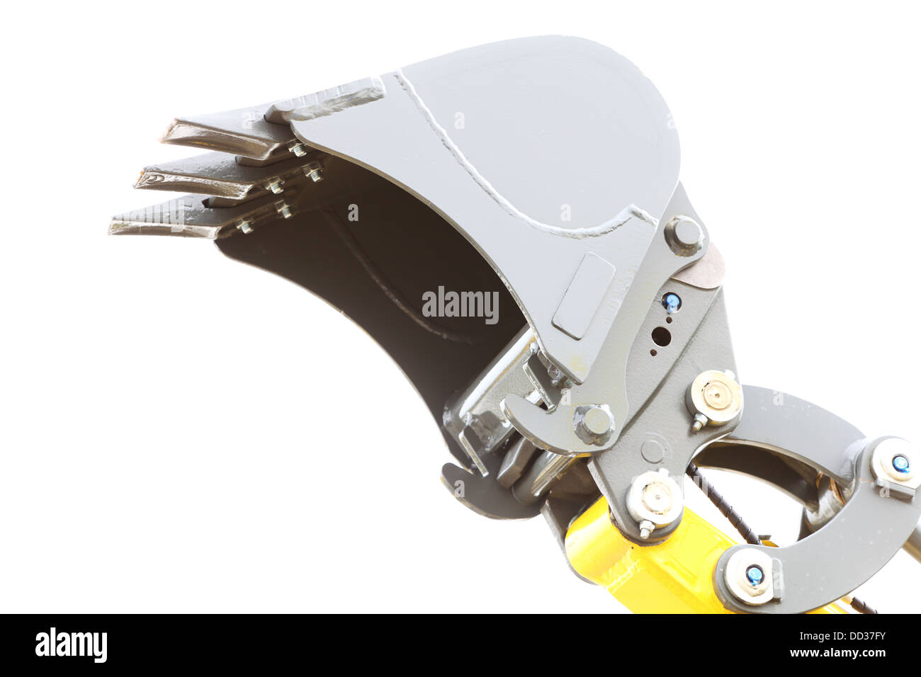 Digger Bagger Schaufel Planierraupe Schaufel industrielle Detail isoliert auf weißem Hintergrund Stockfoto