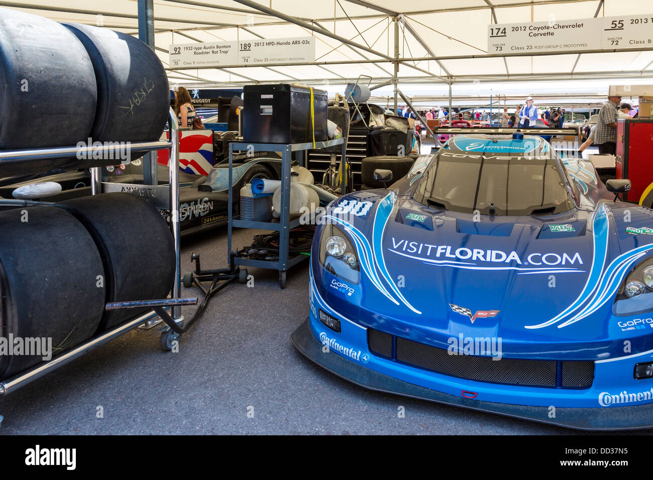 2012 Coyote-Chevrolet Corvette DP im Fahrerlager auf dem 2013 Goodwood Festival of Speed, Sussex, UK. Stockfoto