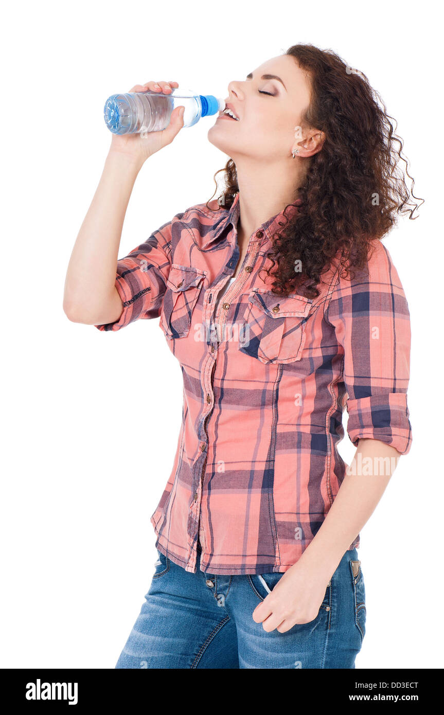 Mädchen mit Flasche Wasser Stockfoto