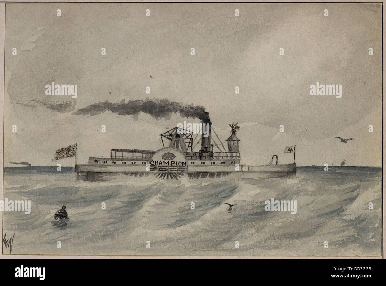 Der Steamer-CHAMPION verkehrte zwischen Fortress Monroe und Newport News, Virginia, und lieferte während seines Dienstes Post. Stockfoto
