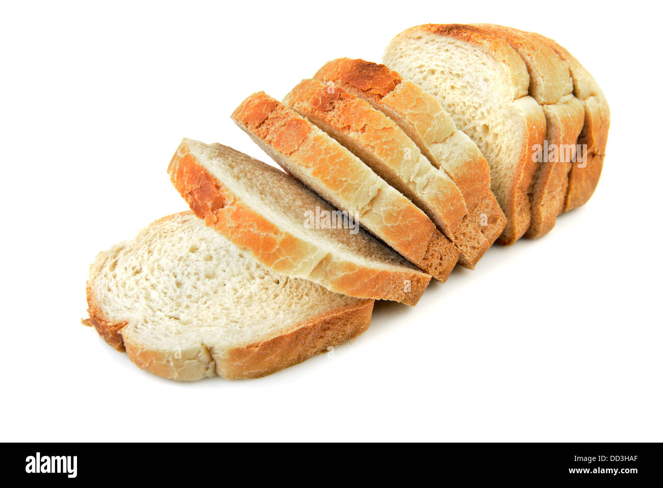 Das Brot zu schneiden, auf weißem Hintergrund Stockfoto