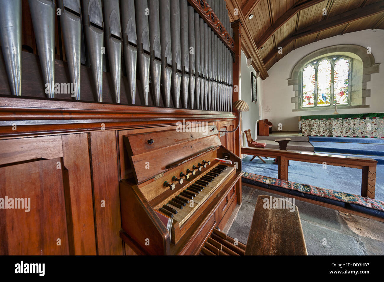 Eine Orgel In einer Kirche; Northumberland, England Stockfoto