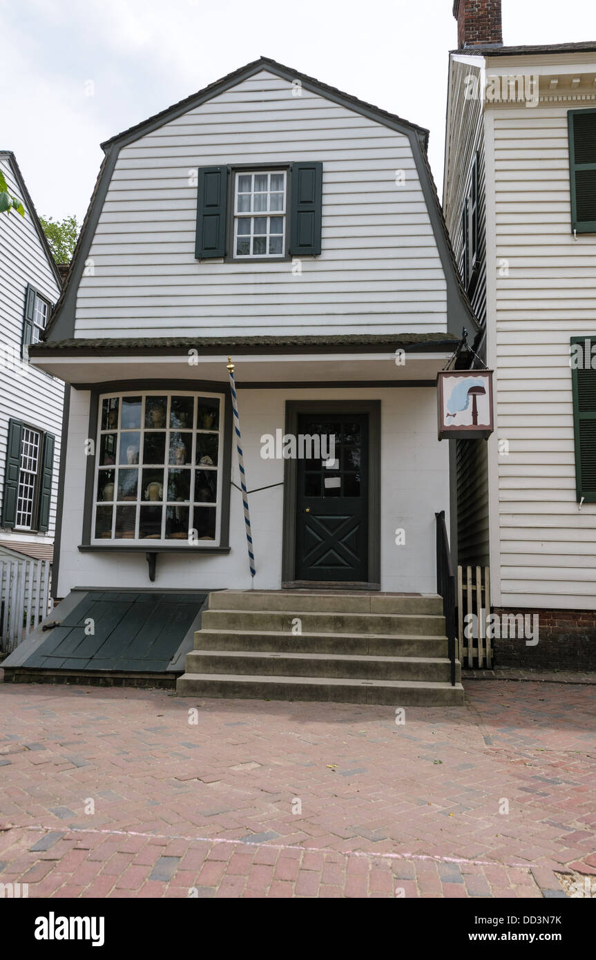 Kings Arms Barber Shop (Perückenmachers), Duke of Gloucester Street, Colonial Williamsburg, Virginia Stockfoto